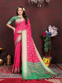 Thumbnail for Lorenvalley Fashion Magenta Patola Silk Woven Design with Zari Meenakari Weaving motifs Pallu Saree