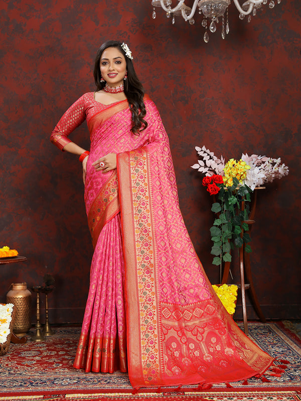 Lorenvalley Fashion Magenta Organza Silk Woven Design with Rich Meenakari Weaving Pallu Saree - Distacart