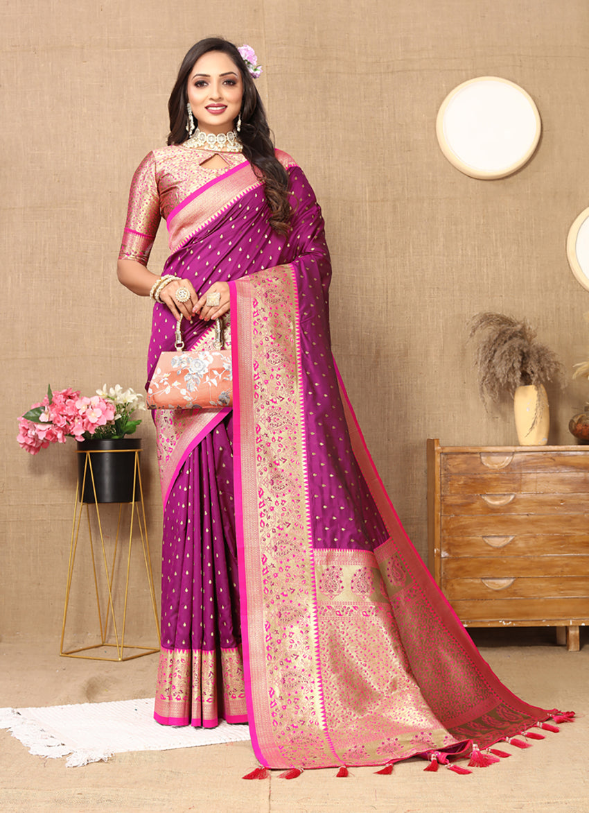 Lorenvalley Fashion Magenta Soft Silk weaving Design Rich Zari Weaving Saree - Distacart