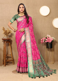 Thumbnail for Lorenvalley Fashion Magenta Patola Silk Woven Design with Zari Meenakari Weaving motifs Pallu Saree