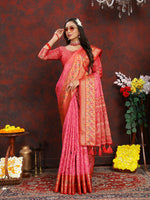 Thumbnail for Lorenvalley Fashion Magenta Organza Silk Woven Design with Rich Meenakari Weaving Pallu Saree - Distacart