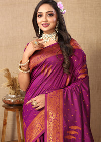 Thumbnail for Lorenvalley Fashion Magenta Soft Silk Copper Zari weaving Design Saree
