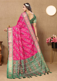 Thumbnail for Lorenvalley Fashion Magenta Patola Silk Woven Design with Zari Meenakari Weaving motifs Pallu Saree