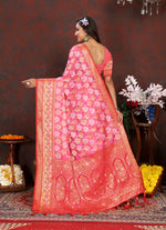 Thumbnail for Lorenvalley Fashion Magenta Organza Silk Woven Design with Rich Meenakari Weaving Pallu Saree - Distacart