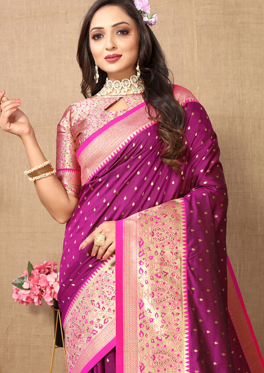 Lorenvalley Fashion Magenta Soft Silk weaving Design Rich Zari Weaving Saree - Distacart