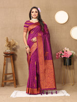 Thumbnail for Lorenvalley Fashion Magenta Soft Silk Copper Zari weaving Design Saree - Distacart