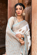 Thumbnail for Joban Fashion Light Sky Blue Crepe Chiffon Pure Handloom Banarasi Silk Saree
