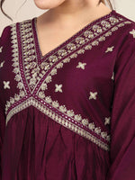 Thumbnail for The52 Embroidered Vichitra Silk Fabric Straight Kurta, Pant and Dupatta Set