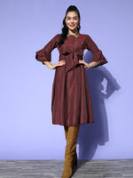 Thumbnail for Yufta Maroon Peter Pan Collar Dress - Distacart