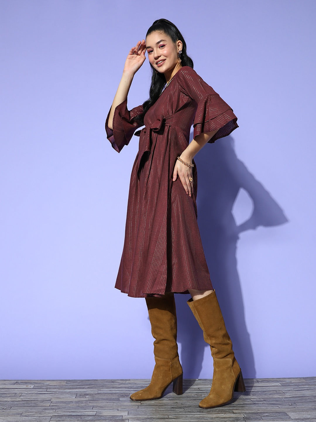 Yufta Maroon Peter Pan Collar Dress - Distacart