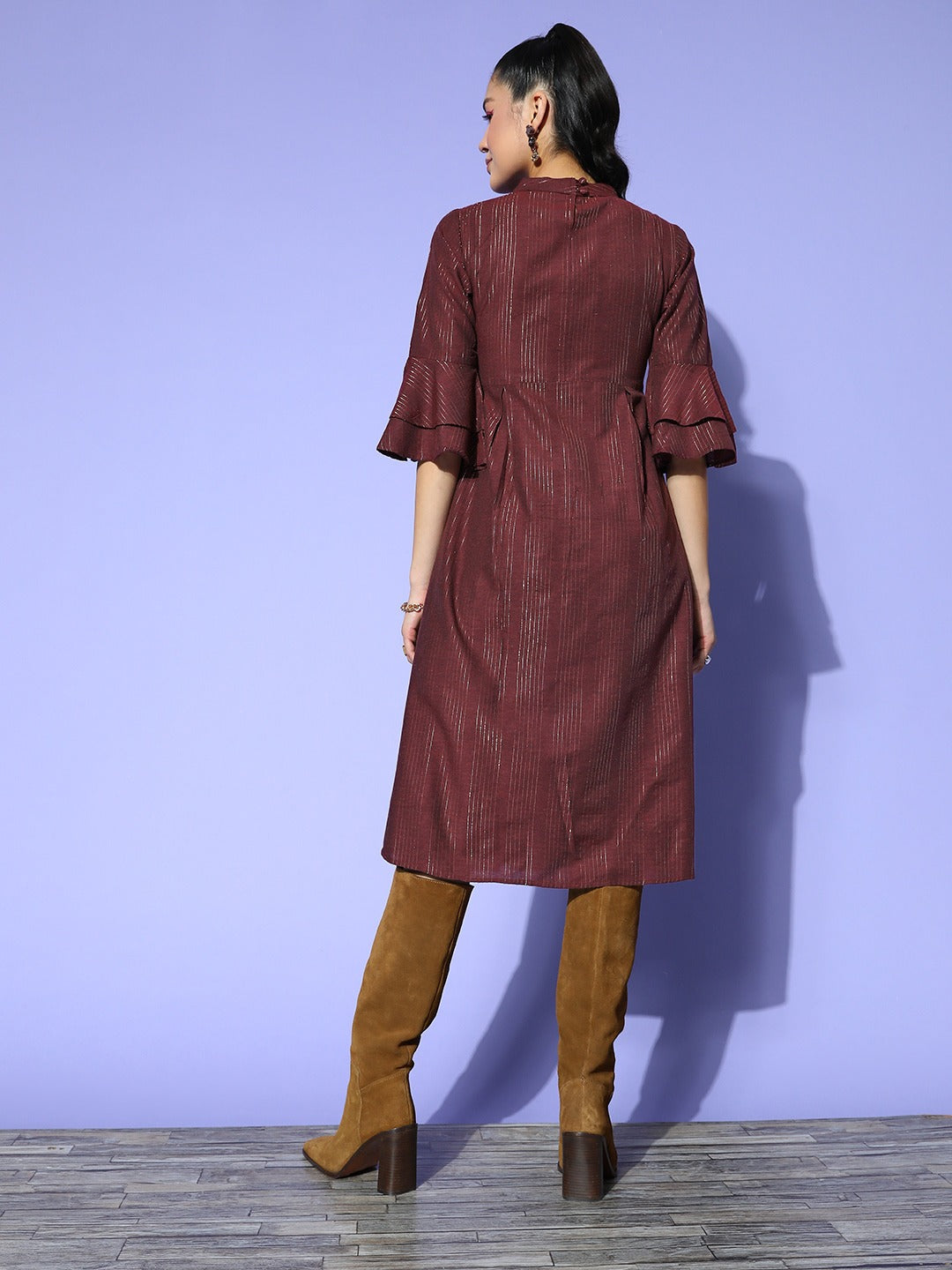 Yufta Maroon Peter Pan Collar Dress - Distacart