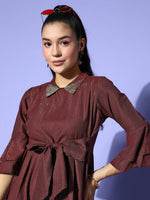 Thumbnail for Yufta Maroon Peter Pan Collar Dress - Distacart