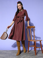 Thumbnail for Yufta Maroon Peter Pan Collar Dress - Distacart