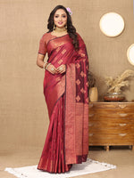 Thumbnail for Lorenvalley Fashion Maroon Soft Katan Silk Woven Design Copper Zari Weaving Saree - Distacart