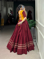 Thumbnail for Lorenvalley Pure Cotton Maroon Plain With Gota Patti Touch Up Lehenga Choli - Distacart