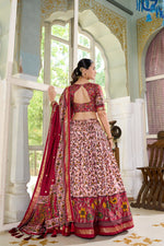 Thumbnail for Lorenvalley Maroon Tussar Silk Floral Print with Foil Print Lehenga Choli with Dupatta - Distacart