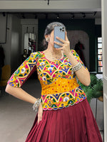 Thumbnail for Lorenvalley Pure Cotton Maroon Plain With Gota Patti Touch Up Lehenga Choli - Distacart