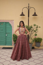 Thumbnail for Lorenvalley Maroon Printed Cotton With Kutchi Gamthi Work and Kodi Lace Gown - Distacart