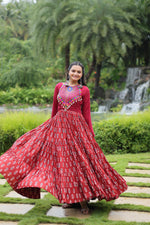 Thumbnail for Lorenvalley Maroon Cotton Printed With Kutchi Gamthi Work and Kodi Lace Gown - Distacart