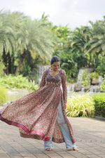 Thumbnail for Lorenvalley Maroon Printed Cotton With Kutchi Gamthi Work And Kodi Lace Kurti - Distacart