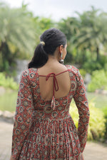 Thumbnail for Lorenvalley Maroon Printed Cotton With Kutchi Gamthi Work And Kodi Lace Kurti - Distacart