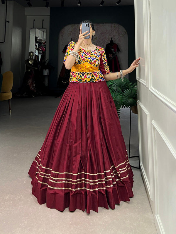 Lorenvalley Maroon Pure Cotton Plain With Gota Patti Touch Up Lehenga Choli - Distacart