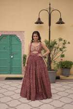 Thumbnail for Lorenvalley Maroon Printed Cotton With Kutchi Gamthi Work and Kodi Lace Gown - Distacart