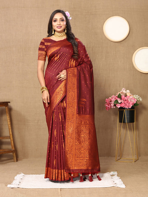 Lorenvalley Fashion Maroon Soft Silk Copper Zari weaving Design Saree - Distacart