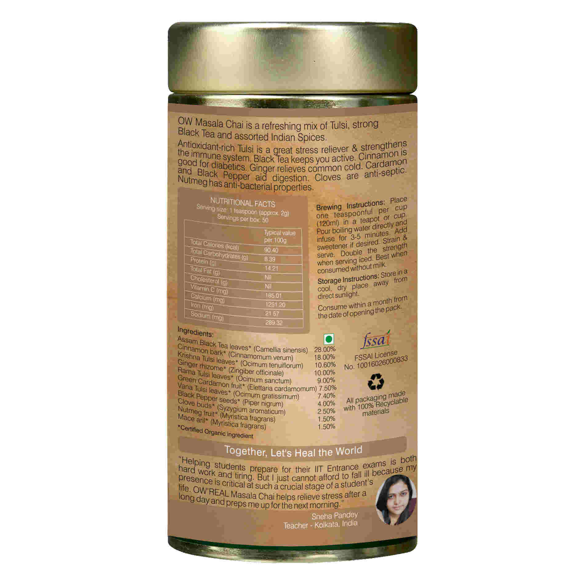 Organic Wellness Ow'Real Masala Chai Tin - Distacart
