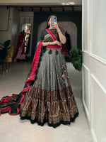 Thumbnail for Vastranavya Kashmiri Print With Foil Print Lehenga with Unstitched Printed Blouse - Grey - Distacart