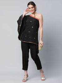 Thumbnail for Ahalyaa Women Black Crepe Printed Top with Trouser Set - Distacart