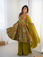 Thumbnail for Lorenvalley Women Pure Soft Roman silk Chanderi Discharge Print Fabric Kediya Kurta Palazzo with Dupatta Set - Distacart