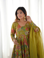 Thumbnail for Lorenvalley Women Pure Soft Roman silk Chanderi Discharge Print Fabric Kediya Kurta Palazzo with Dupatta Set - Distacart