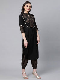 Thumbnail for Ahalyaa Women Black Colour Pure Cotton Printed Kurta Pant Set - Distacart