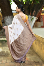 Thumbnail for Joban Fashion Ivory Crepe Chiffon Pure Handloom Banarasi Silk Saree