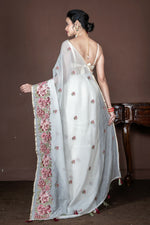Thumbnail for Morchari Off White Supernet Cross Embroidery Saree Unstitched Blouse