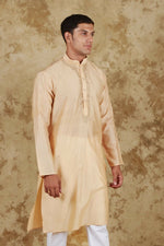 Thumbnail for Bluesaanchi Men's Chandery Silk Light Khaki Embroidered Kurta Set - Distacart
