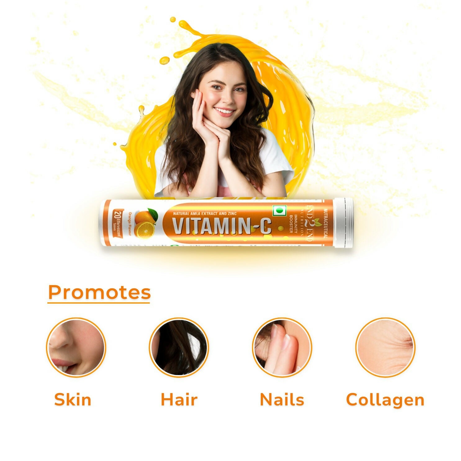 End2End Nutrition Vitamin C with Natual Amla Extracts For Extra Glowing Skin & Stronger Immunity Tablets - Distacart