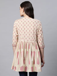 Thumbnail for Ahalyaa Women Beige Pure Cotton Printed Tunic - Distacart