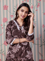 Thumbnail for Ode by House of Pataudi Floral Printed Pure Cotton Straight Kurta - Distacart