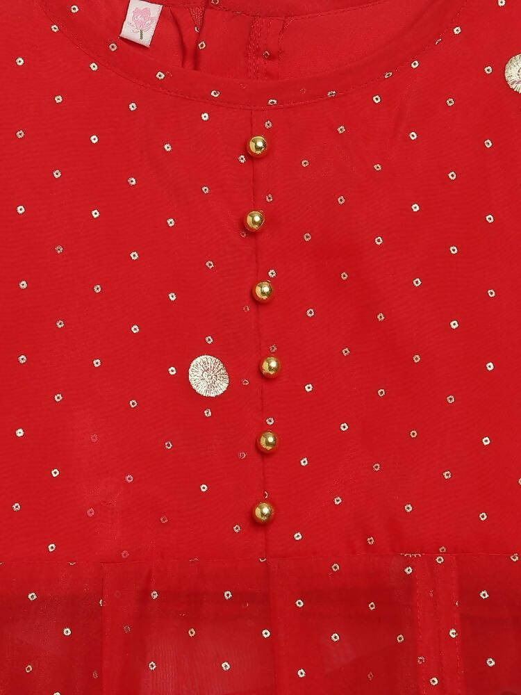 Ahalyaa Red Organza Kids Kurta Palazzo Set For Girls - Distacart