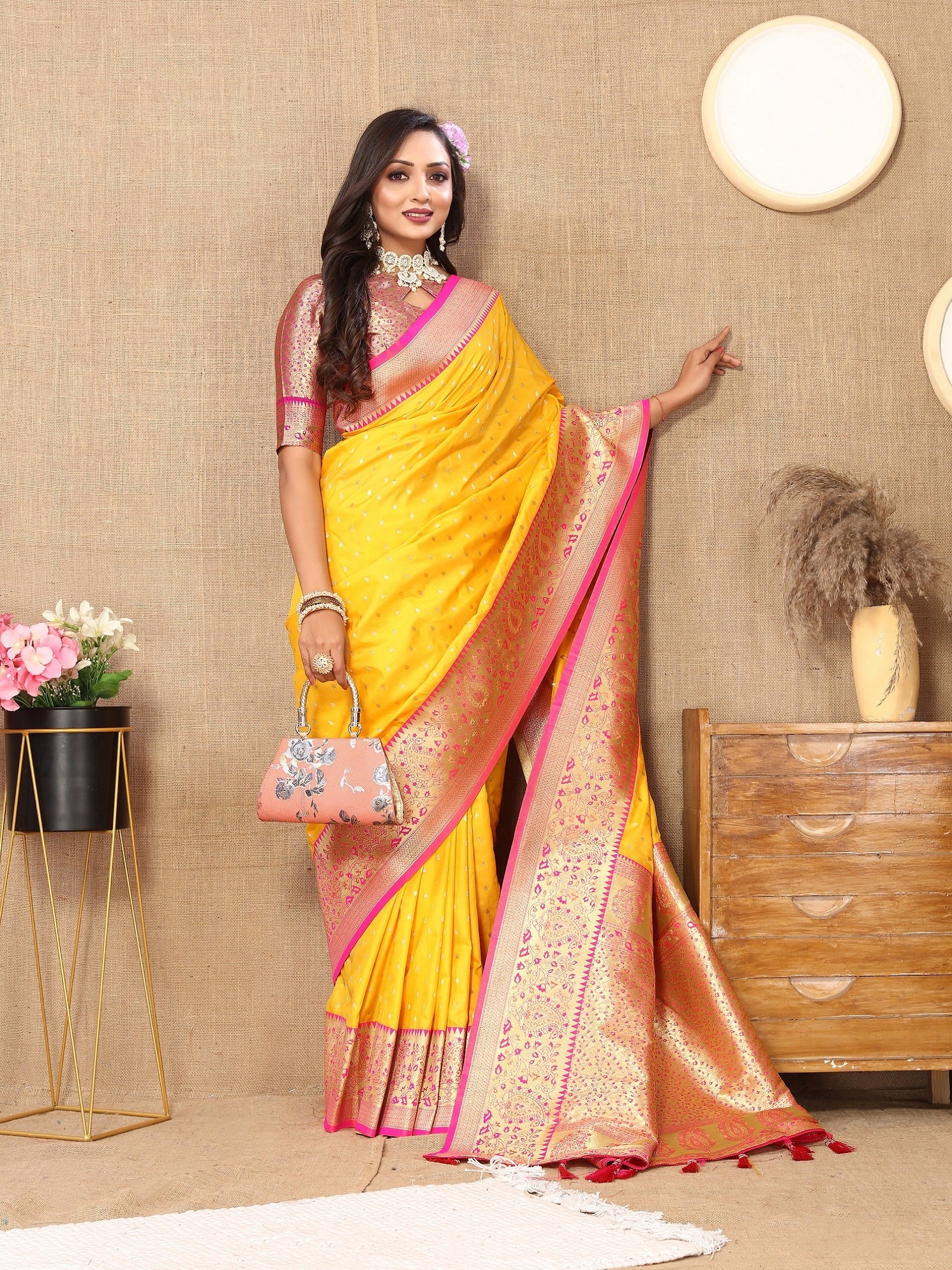 Vedant Vastram Mustard Color Kanjeevaram Silk Saree - Mustard - Distacart