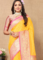 Thumbnail for Vedant Vastram Mustard Color Kanjeevaram Silk Saree - Mustard - Distacart