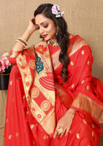 Thumbnail for Vedant Vastram Red Color Paithani Silk Saree - Red - Distacart