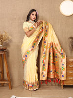 Thumbnail for Vedant Vastram Cream Color Paithani Silk Saree - Cream - Distacart