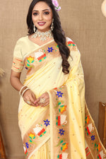 Thumbnail for Vedant Vastram Cream Color Paithani Silk Saree - Cream - Distacart