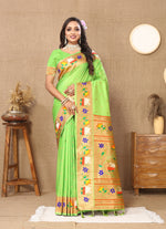 Thumbnail for Vedant Vastram Parrot Color Paithani Silk Saree - Parrot - Distacart