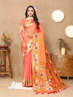 Thumbnail for Vedant Vastram Peach Color Paithani Silk Saree - Peach - Distacart