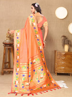 Thumbnail for Vedant Vastram Peach Color Paithani Silk Saree - Peach - Distacart