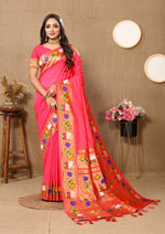 Thumbnail for Vedant Vastram Tomato Color Paithani Silk Saree - Tomato - Distacart